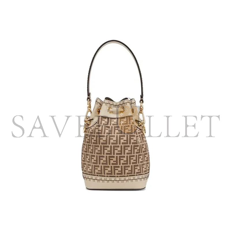 FENDI MON TRESOR BUCKET BAG ZUCCA SUEDE MINI BROWN 8BS010AHJGF1FI0 (18*12*10cm)